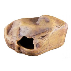 Brown irregular rock with a large hollow cavity opening on one side.