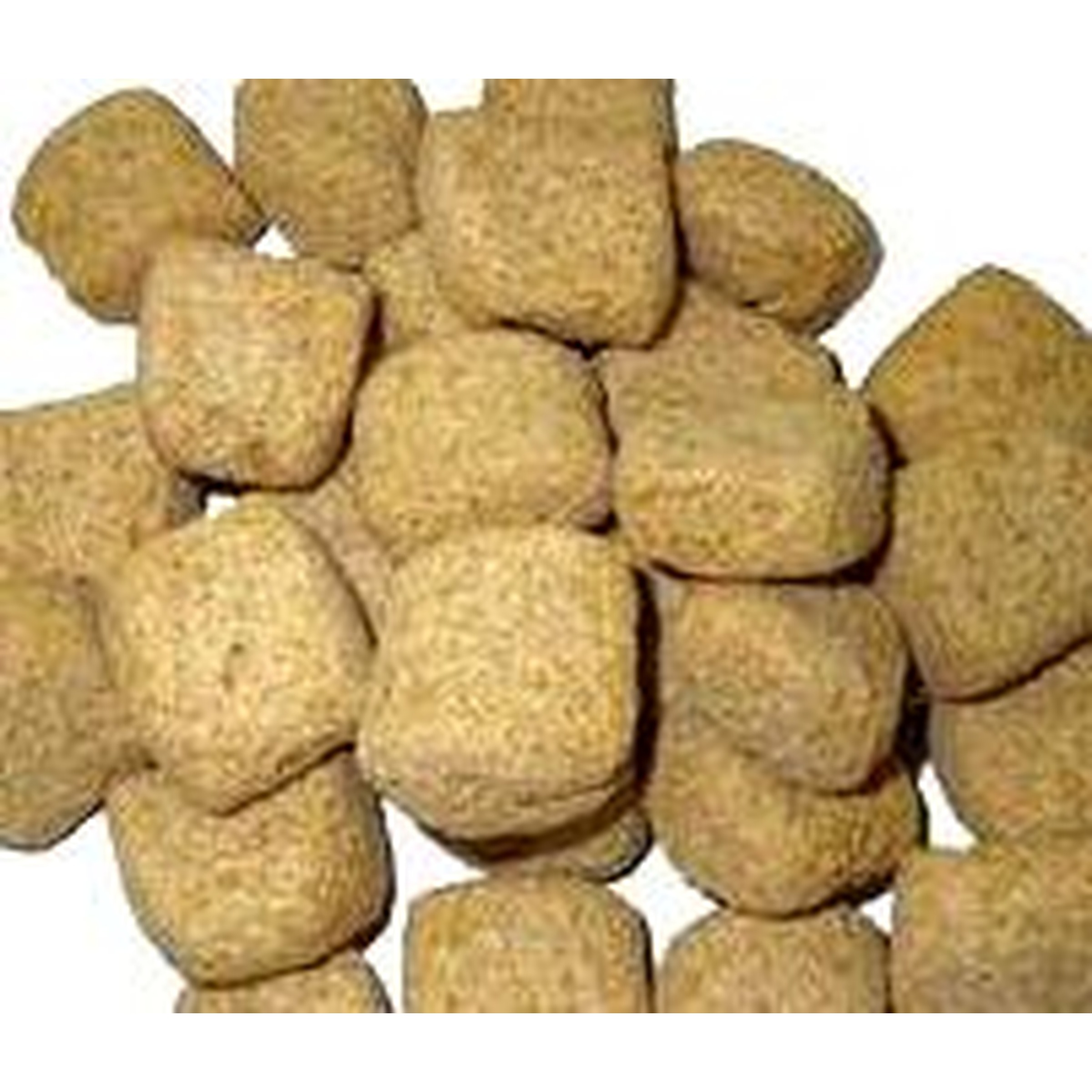 Pile of light brown square kibble pieces.