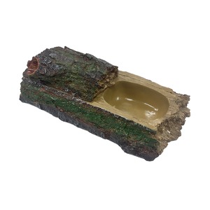 Split, mossy log with rough bark and a smooth tan hollow cavity on one end.