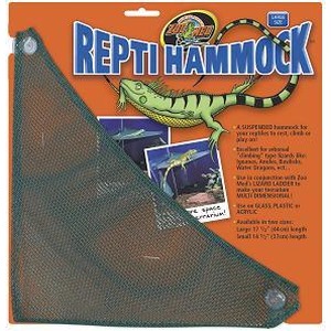 Repti Hammock reptile mesh hammock in orange packaging with a green lizard graphic.