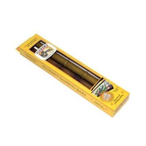 Yellow Fluker’s Bamboo Baits box with two brown bamboo bars visible through a window.