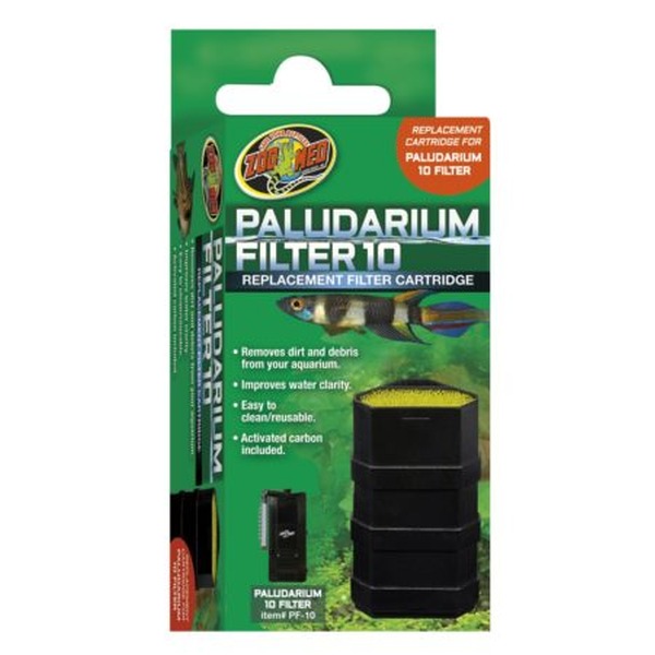 Green Palladium Filter 10 replacement cartridge package with stacked black filter and aquarium fish graphic.