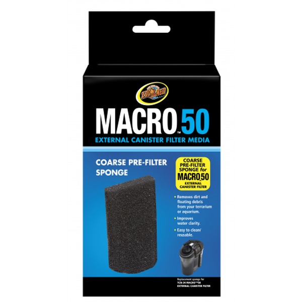 Macro 50 external canister filter media package showing a coarse pre-filter sponge.