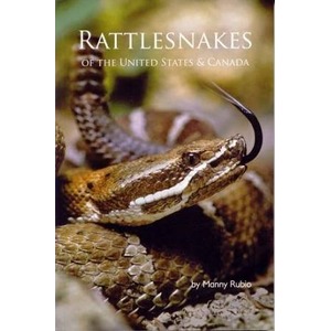 Close-up of a rattlesnake's head on a book cover reading "Rattlesnakes of the United States & Canada"