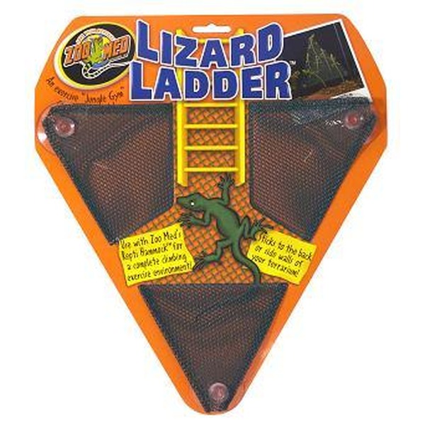 Orange triangular toy packaging labeled LIZARD LADDER with a yellow ladder and a cartoon green lizard.