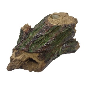 Weathered log with moss, hollow bore, and rough, textured bark.