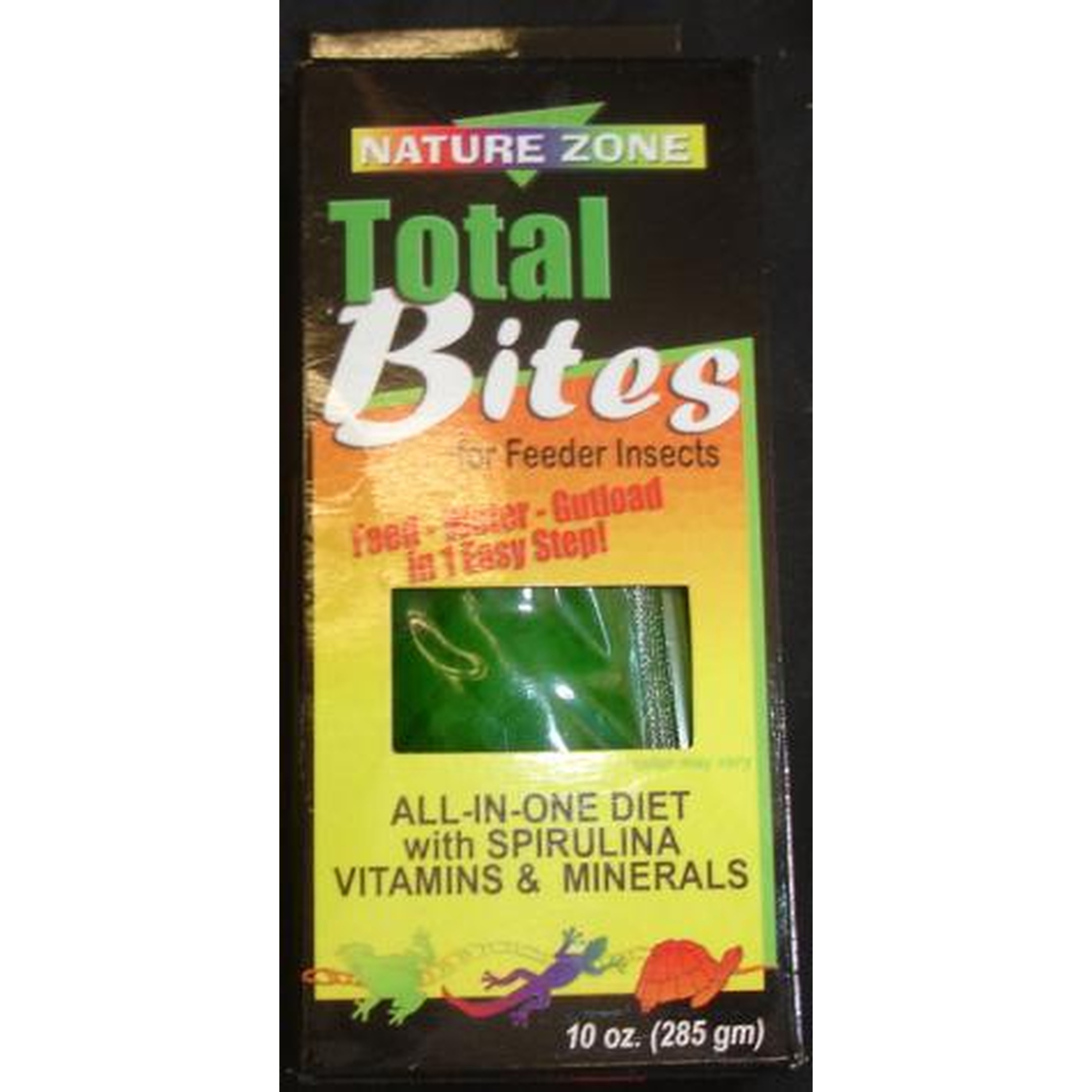 Nature Zone Total Bites feeder insect diet box with green label and window showing product.